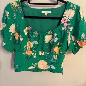 Skies Are Blue Green Floral Blouse